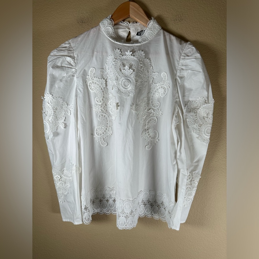 Zara Contrasting Poplin Embroidered Top - Picture 4 of 12